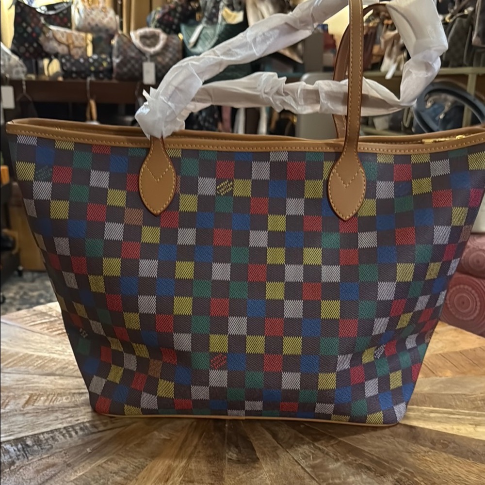 Multicolor Checkered Tote Bag